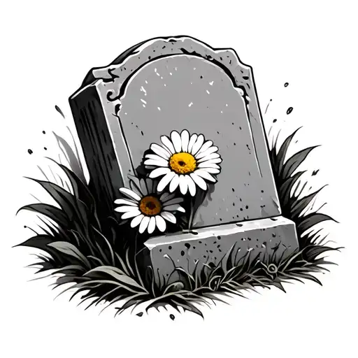 Tombstone with daisy laying on top tattoo design idea