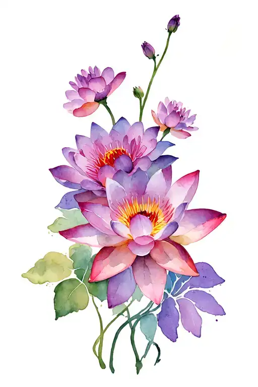 geranium and water lily intertwined tattoo design idea