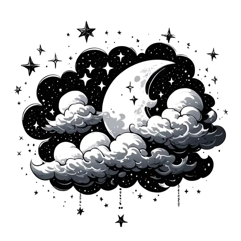 clouds with twinkling small stars no moon surrounded tattoo design idea