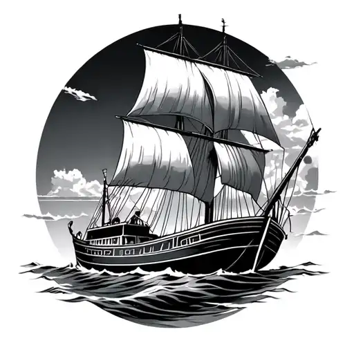Vietnamese refugee boat sailing tattoo design idea