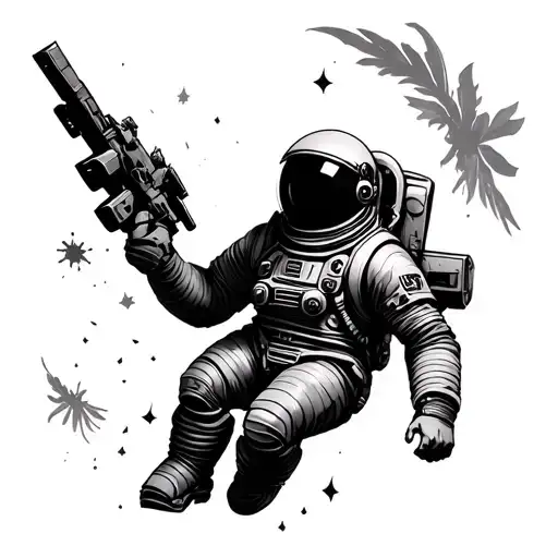 Astronaut floating dark fansaisy warhammer 40k universe tattoo design idea