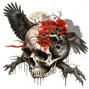 dead tree moon crow skull tattoo design idea