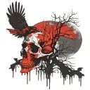 dead tree moon crow skull tattoo design idea