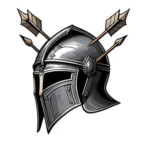 Gladiator helmet with 3 arrows tattoo design idea