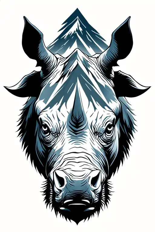 line rhino head with mount everest in background black tattoo design idea