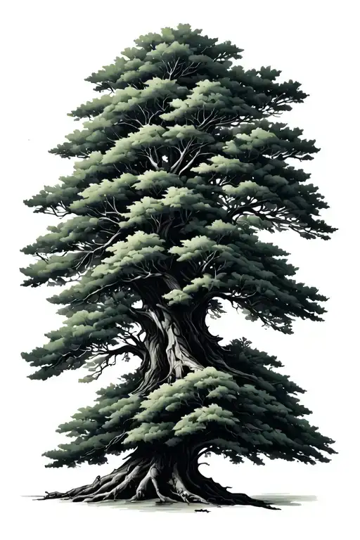 ever green tree, black and white,  tattoo design idea