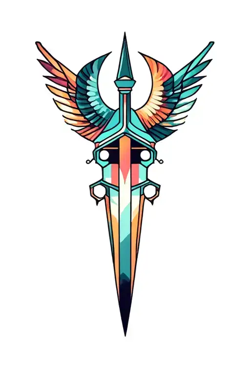 synthesizer cirquit geometric design under knee color dagger tattoo design idea