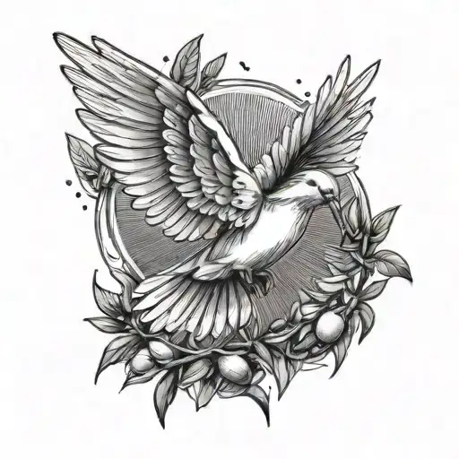 dove holding an olive branch with light beaming out tattoo design idea