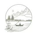 Lake, Rowing Boat, Woman, Trees, Mountains, Sun tattoo design idea
