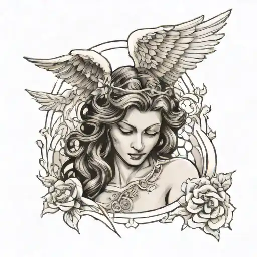 Female Guardian Angel With A Blurred Face outline tattoo design idea