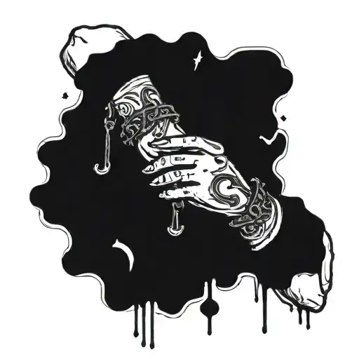 prayer hands hand cuffs blood dripping with money  tattoo design idea