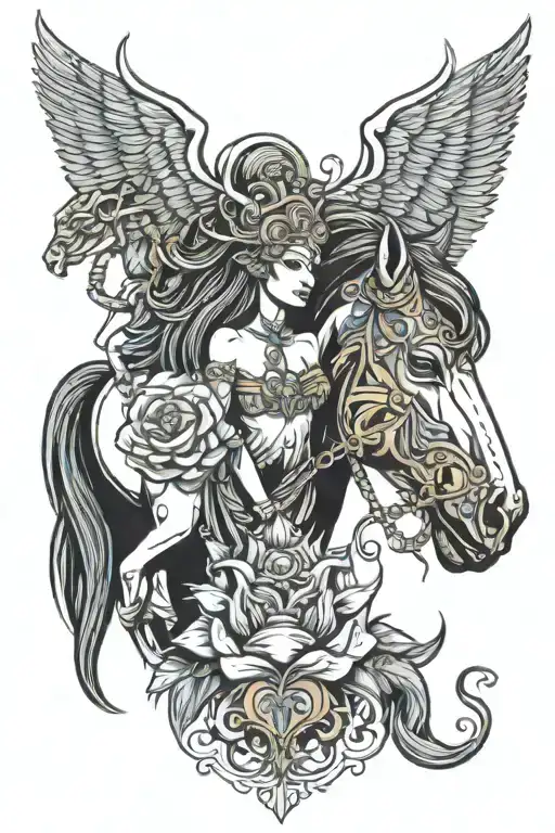 Virgo and mandrill and horse tattoo design idea