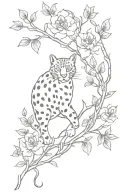 leopard print/ leopard cat climbing up  vines with flowers  tattoo design idea