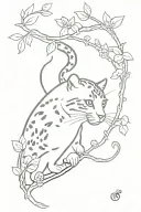 leopard print/ leopard cat climbing up  vines with flowers  tattoo design idea