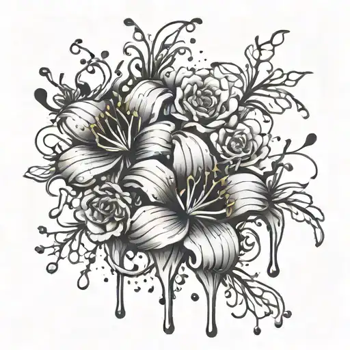 flowers with liquid dripping from the bottom tattoo design idea
