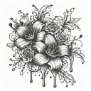 flowers with liquid dripping from the bottom tattoo design idea