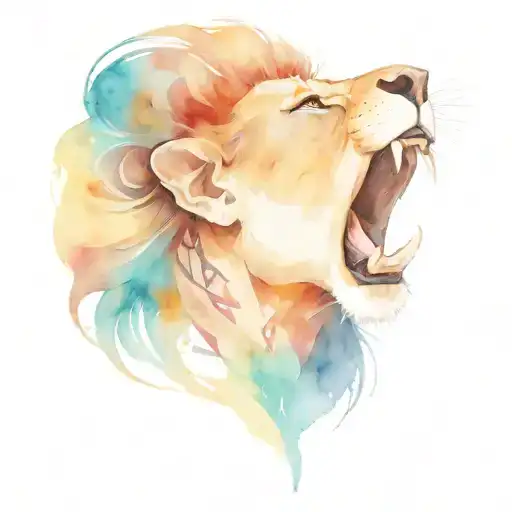 a woman screaming with a lions head behind her watching over her tattoo design idea