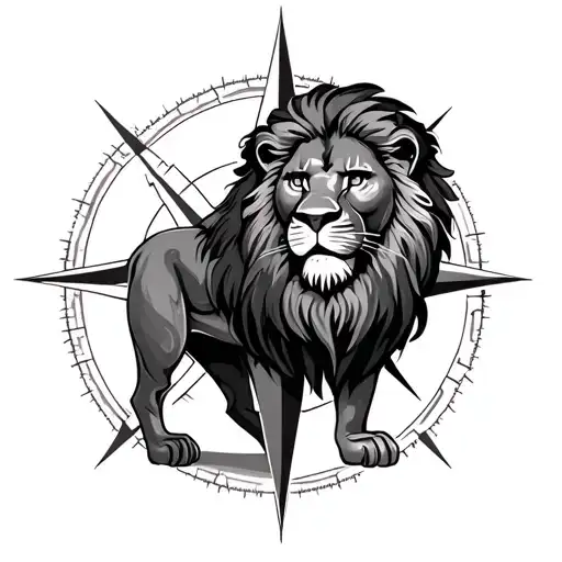 lion and compass  tattoo design idea