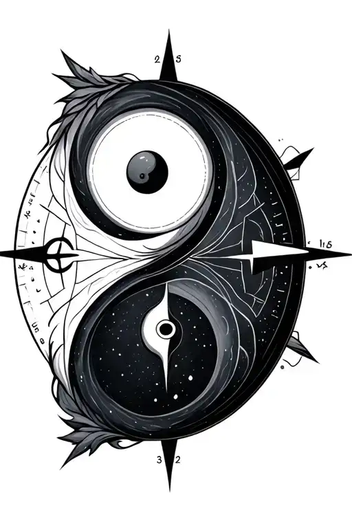 yin yang symbol in compass tattoo design idea