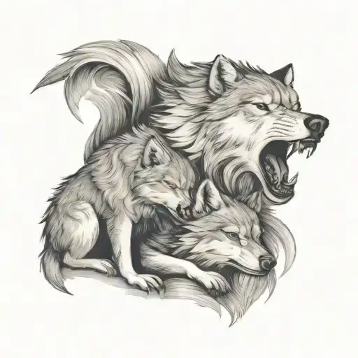 A wolf protecting its baby tattoo design idea