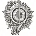 harp and compass celtic tattoo design idea