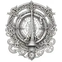 harp and compass celtic tattoo design idea