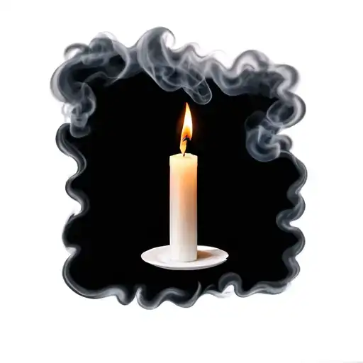 medium length candle with a wick on both ends slowly burning with smoke illuminating both if the ends tattoo design idea
