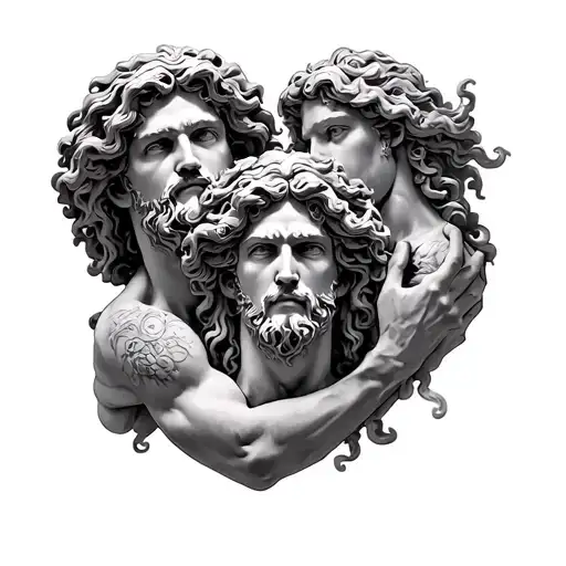 Greek myth full sleeve including Zeus & Perseus holding Medusa head tattoo design idea