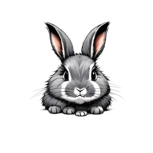 Grey lionhead rabbit with small upstanding ears, small cheeks and a white dot on the nose tattoo design idea