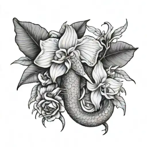 Cattleya elephant and thorns and roses tattoo design idea