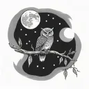 owl sitting on branch in front of the moon tattoo design idea