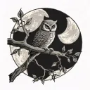 owl sitting on branch in front of the moon tattoo design idea