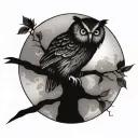 owl sitting on branch in front of the moon tattoo design idea