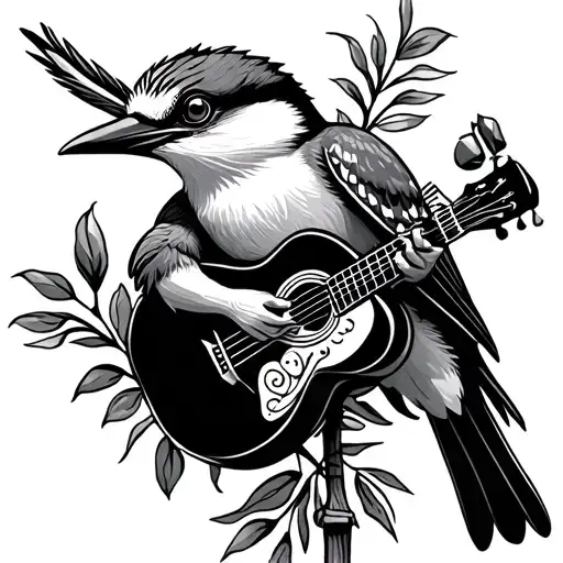 kookaburra playing mexican guitar tattoo design idea