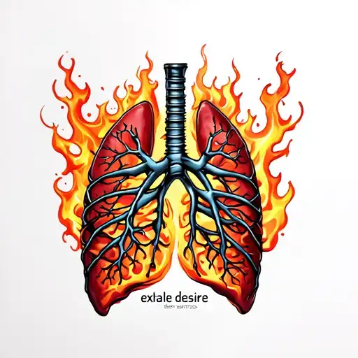 lungs filled with fire with rib cage and the words "exhale desire"  tattoo design idea