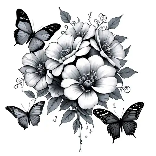 corpse bride flowers and butterflies tattoo design idea