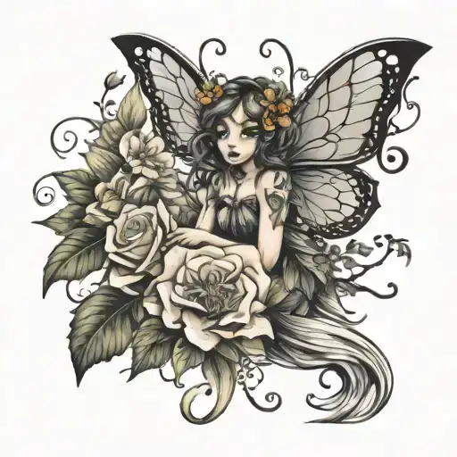 fairies and flowers wrapped tattoo design idea