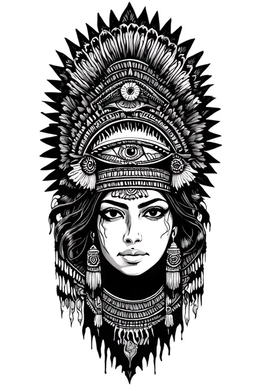 woman Indiana mythology Maya Inca Third Eye tattoo design idea