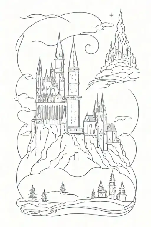 Hogwarts castle surrounded tattoo design idea