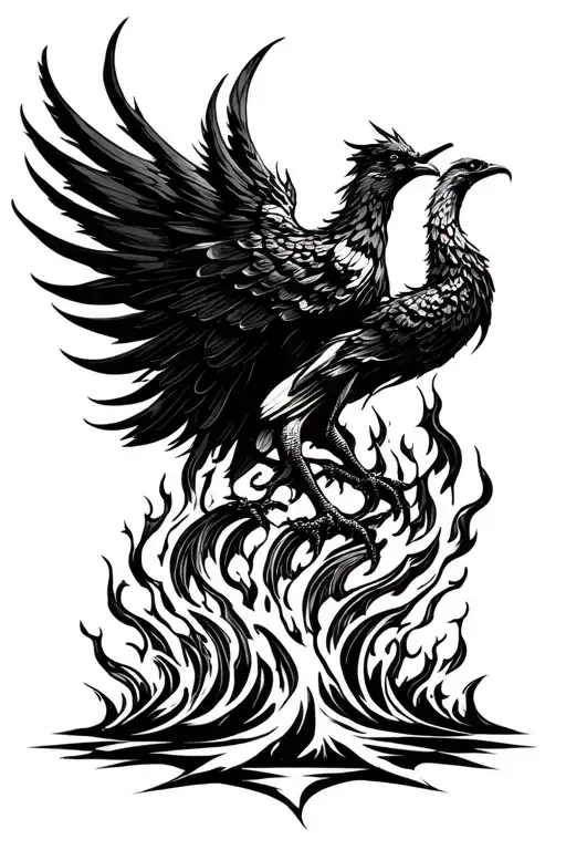 fire phoenix rising from curled ashes symbolizing overcoming PTSD tattoo design idea