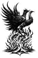 fire phoenix rising from curled ashes symbolizing overcoming PTSD tattoo design idea