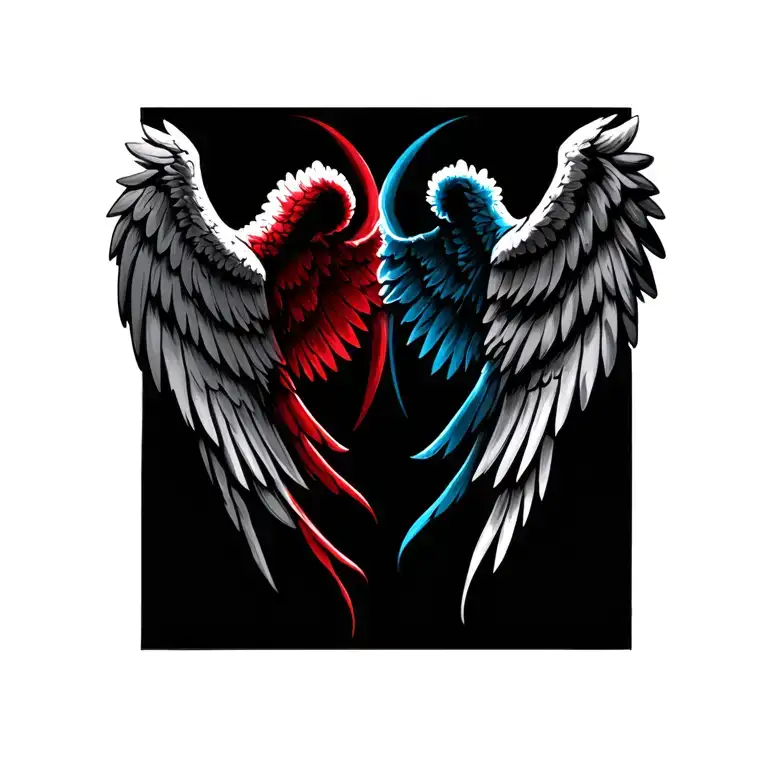Two Angel wings one blue one red tattoo design idea