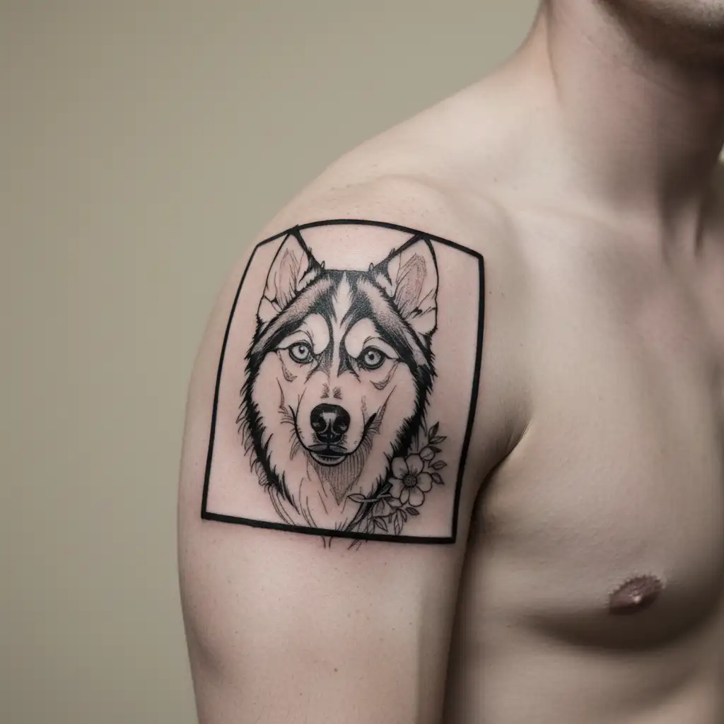 Husky con flores tattoo design idea