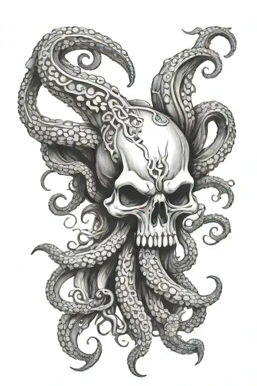 Kraken skull with tentacles  tattoo design idea