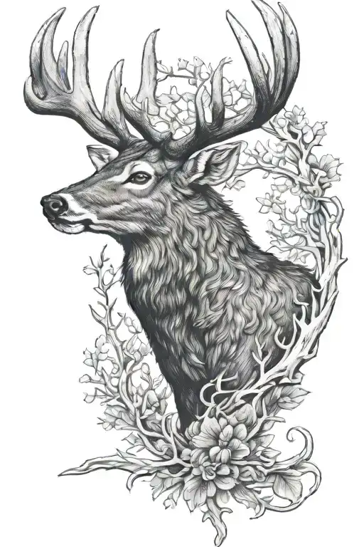 whitetail deer antlers, black bear, turkey tattoo design idea