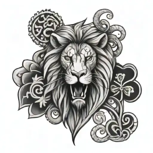 Scottish tattoo comprised of Scottish lion, Celtic cross and clovers tattoo design idea