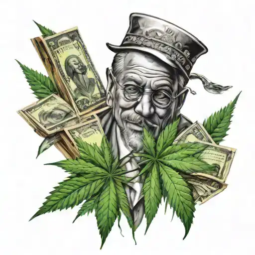 money cannabis and gangster life tattoo design idea