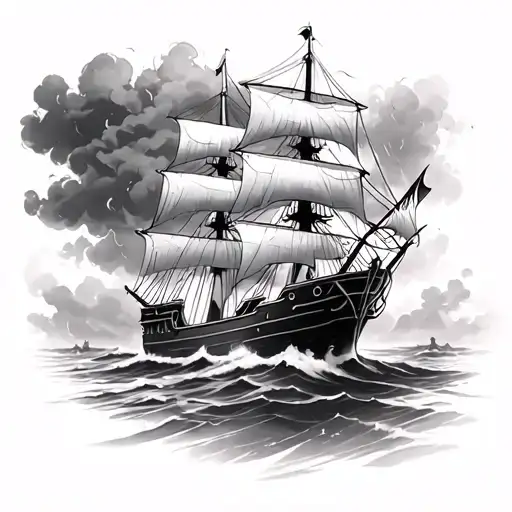 Ship In Storm tattoo design idea