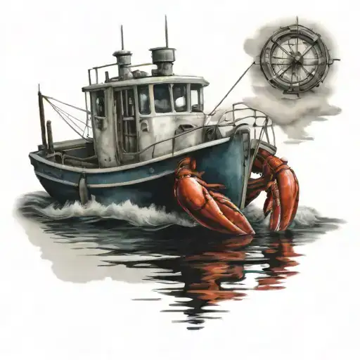 lobster boat on the water   tattoo design idea