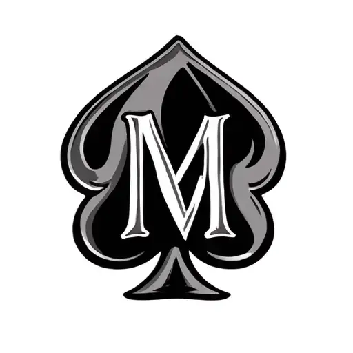 spade with cursive letter M tattoo design idea